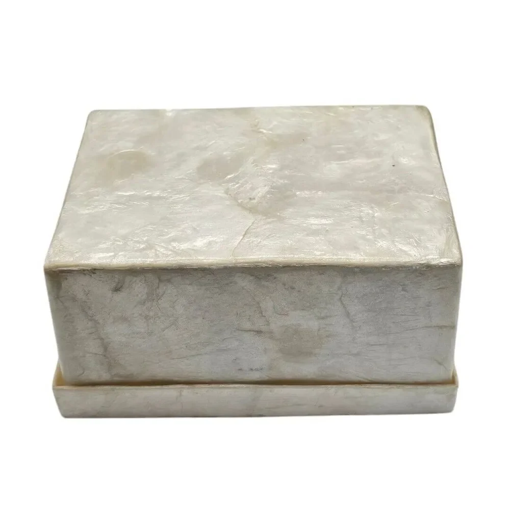 Capiz Oyster Mother‎ of Pearl Shell Box Red Pink Floral Design Lid Trinket Box